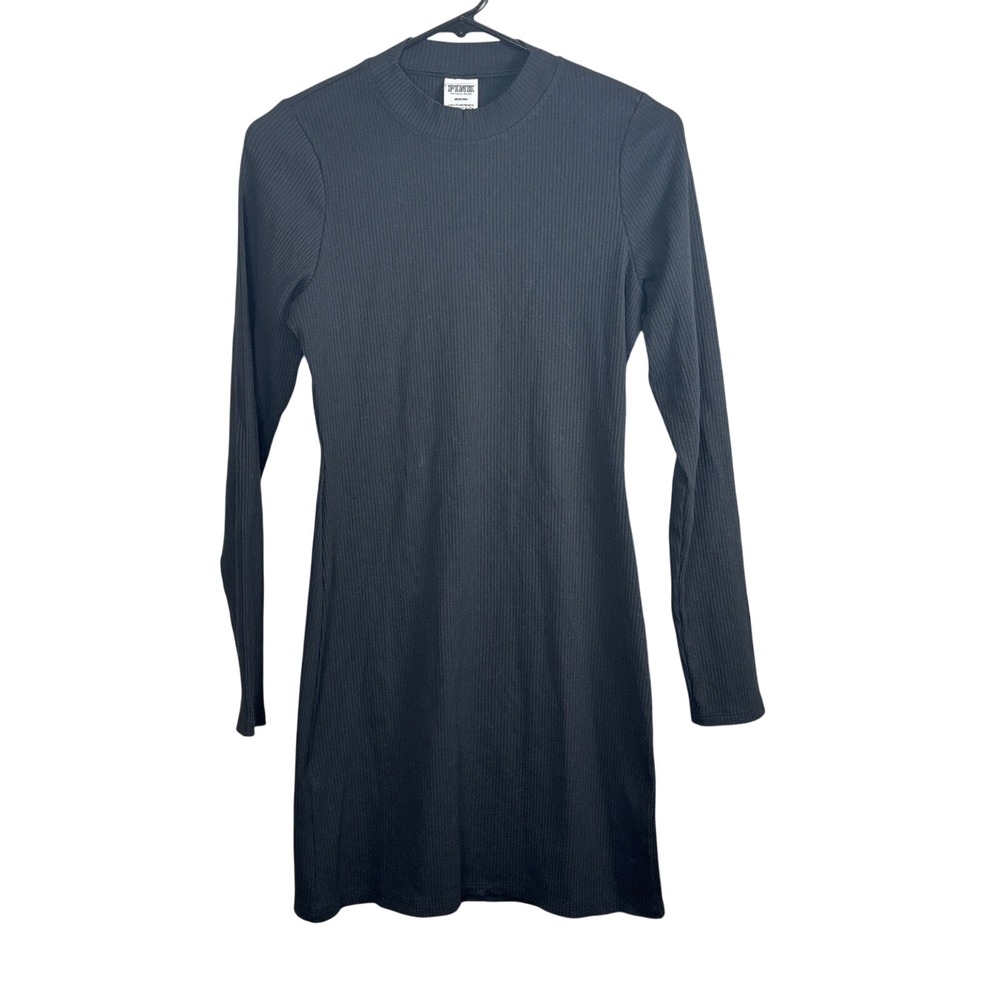 PINK Victoria's Secret Ribbed Long Sleeve Crew Neck Mini Dress Black Size Medium